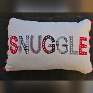 Hallmark "Snuggle" Bed Chair Pillow Flannel Red & Plaid Winter Words